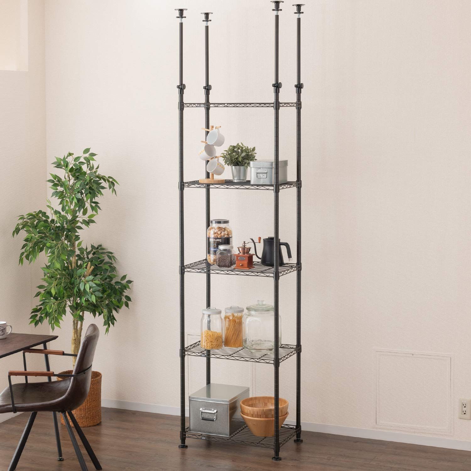 スリム キッチン 黒 地震対策 転倒防止 段差対応 ブラック 簡単取付 ウォールラック 壁面収納 耐荷重80kg 幅60 5段 棚 幅65×奥行45×高さ220 280cm つっぱり ラック 突っ張り NO60-5TN ノワール ルミナス ドウシシャ NEXPOTALLINN_EU