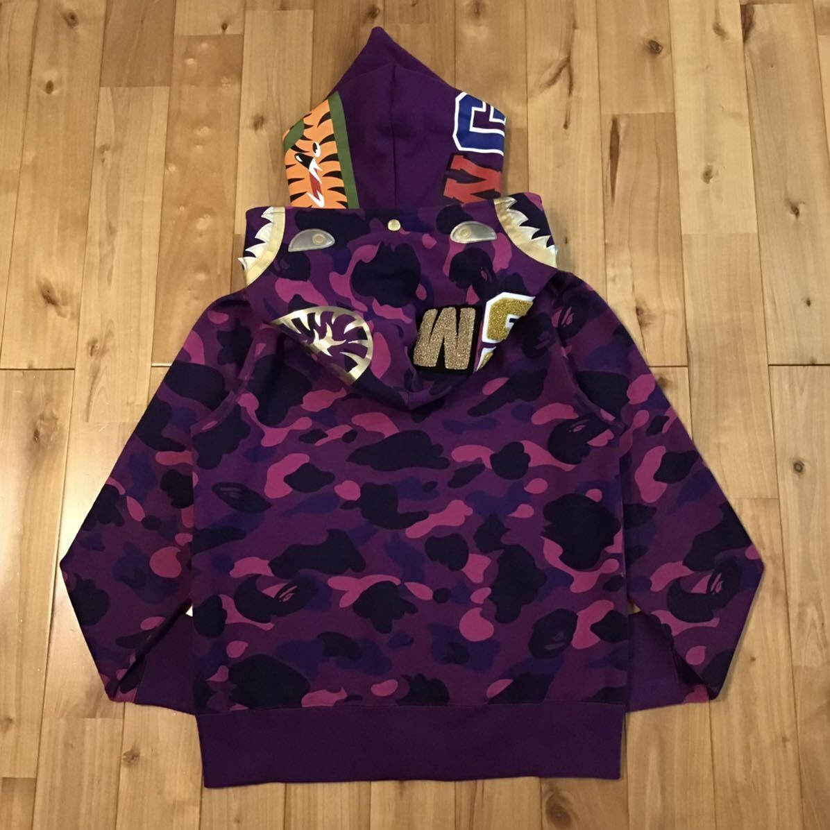 Purple camo ダブル シャーク パーカー Sサイズ Double shark full zip hoodie a bathing ape  BAPE エイプ ベイプ 迷彩 パープルカモ - メルカリ