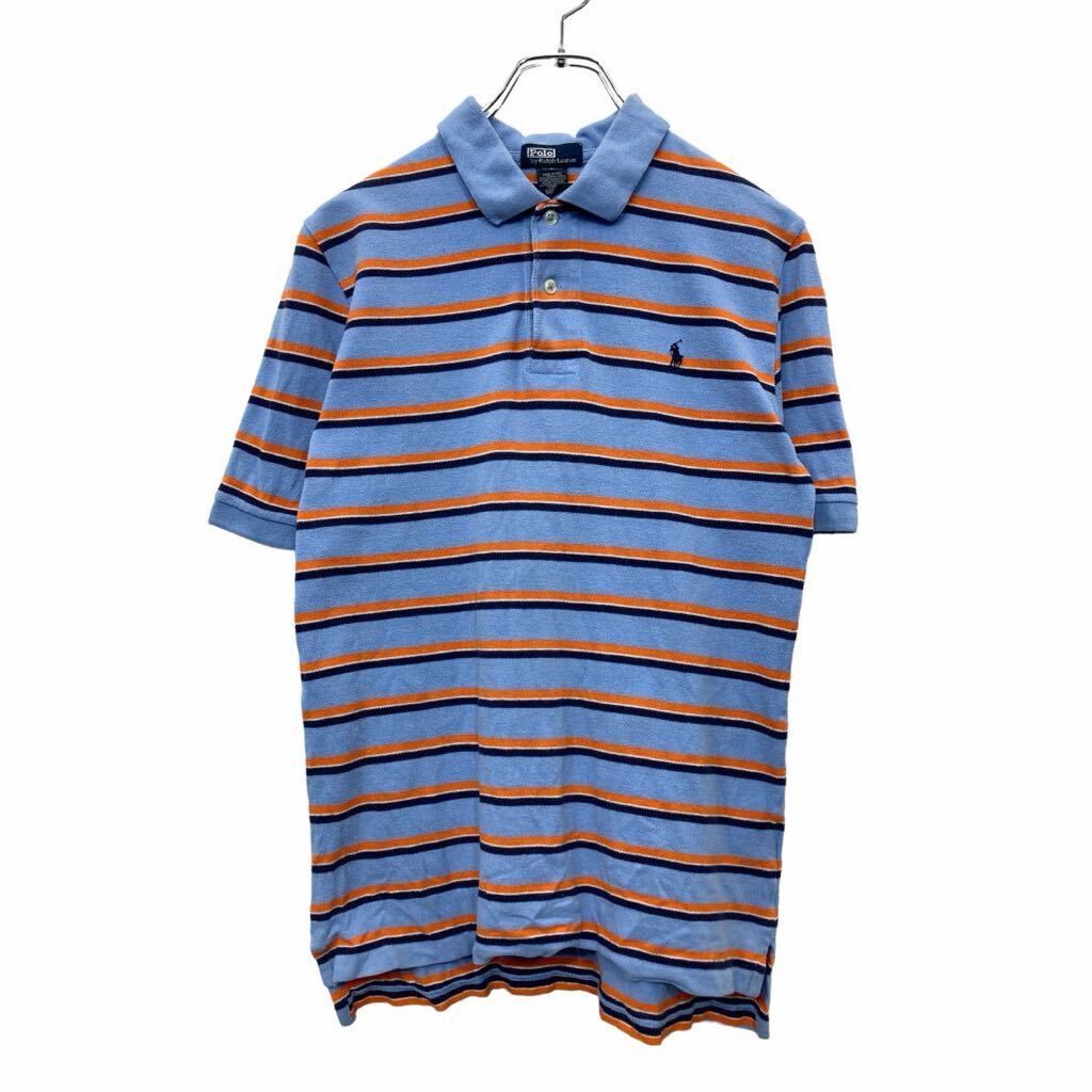 Polo Ralph Lauren 半袖 ポロシャツ Lサイズ ポロラルフローレン ボーダー ハーフボタン ブルー コットン 古着卸 アメリカ仕入 t2408-3900