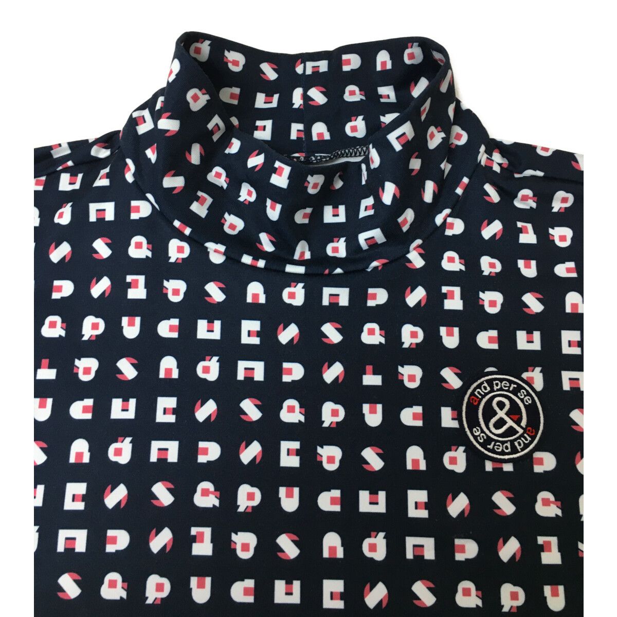 coco 中古 アンパスィ and per se レディース 長袖シャツ L 紺  ネイビー ハイネック 裏起毛 総柄 中古 レディース アンパスィ and per se 長袖シャツ L 紺