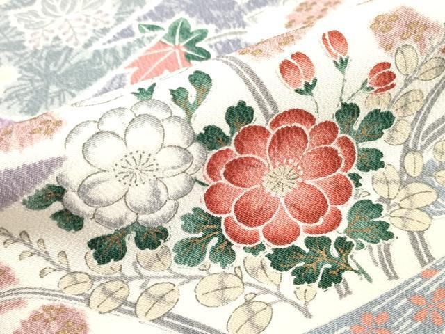 【いあ高級 楊柳正絹花丸文様小紋】 平和屋着物□上質な小紋 正倉院花文 鬼しぼ縮緬 正絹 逸品