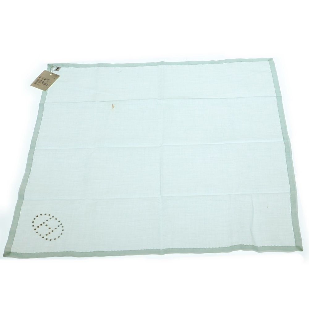 HERMES エルメス ハンカチ ロゴ刺繍 ライトブルー