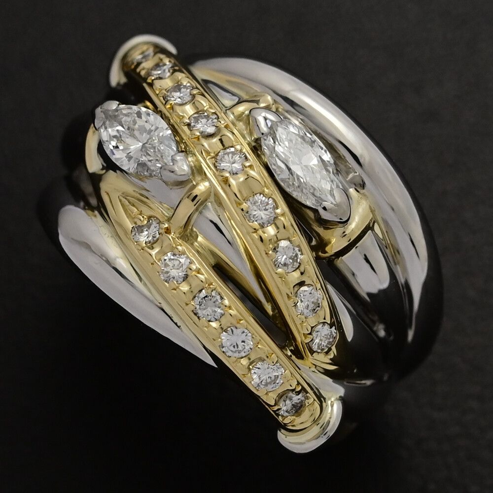 0.44ct FD 0.26ct ラウンド×マーキースミックス 2P･ダイヤモンドリング･指輪 K18 750×Pt900コンビ-Pメイン-14.1g 14号 54 ♀ N レディース 591776
