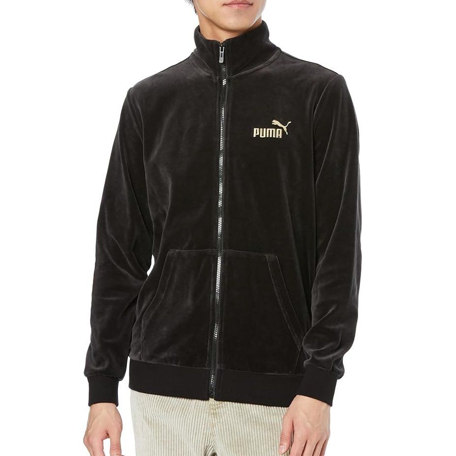 ★プーマ PUMA 新品 メンズ  トレーニング ベロア ジャージ フルジップ トラック ジャケット 黒 Lサイズ [680142-01-L] 二 弐★QWER★