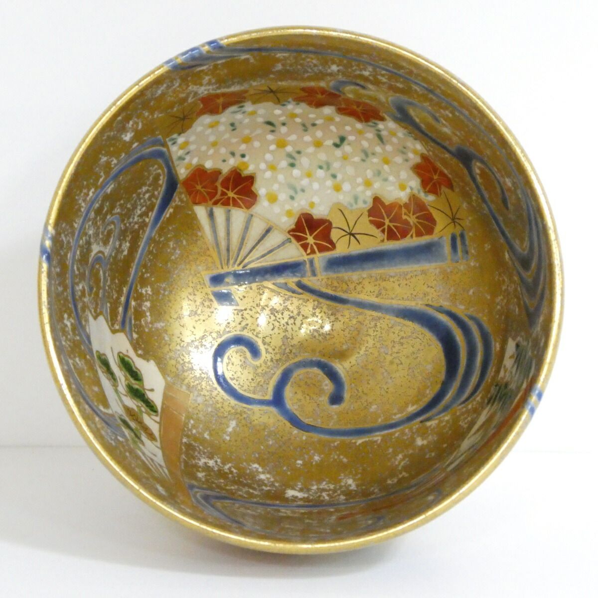 京焼　押小路窯　庄左エ門造　色絵八ツ橋　菖蒲文　茶碗　共布共箱　C　R6547 八月の特売品】京焼 押小路窯 庄左エ門作 色絵扇面流文 茶碗