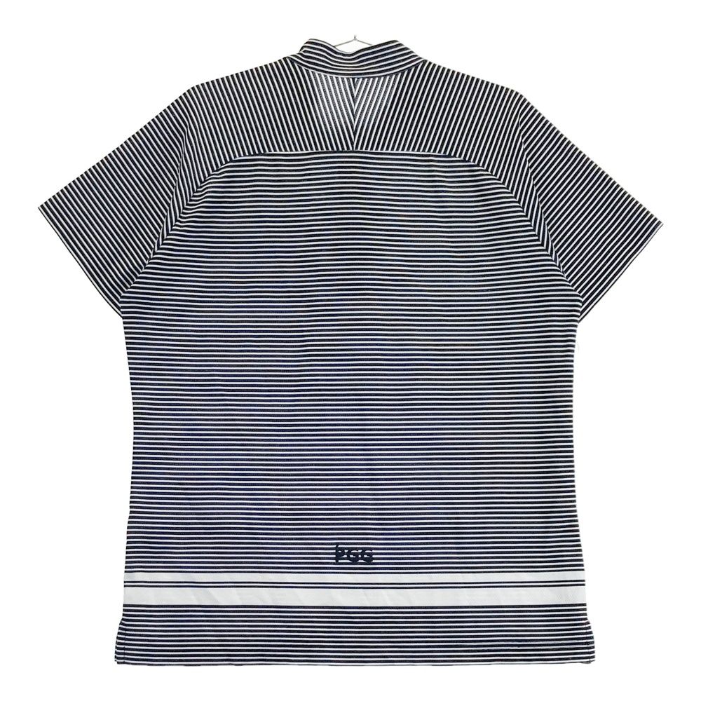 サイズ：4 PGG PEARLY GATES パーリーゲイツ  ハーフジップ 半袖Tシャツ ボーダー柄 ネイビー系 [240101475109] ゴルフウェア メンズ ストスト PGG PEARLY GATES パーリーゲイツ ハーフジップ 半袖Tシャツ