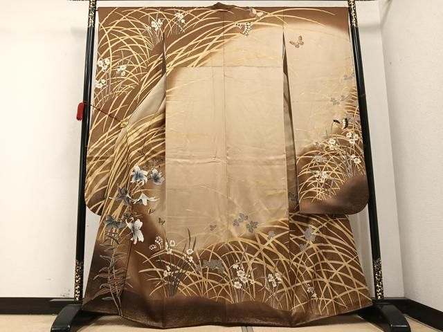 平和屋着物●森英恵 HANAE MORI 振袖 花蝶文 暈し染め 金彩 正絹 AABB8206ph