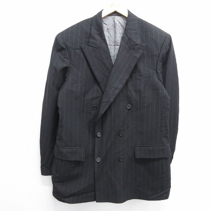 L/古着 ジバンシー 長袖 テーラード ジャケット メンズ 90s ロング丈 ウール 黒他 ブラック ストライプ 25feb07 中古 アウター