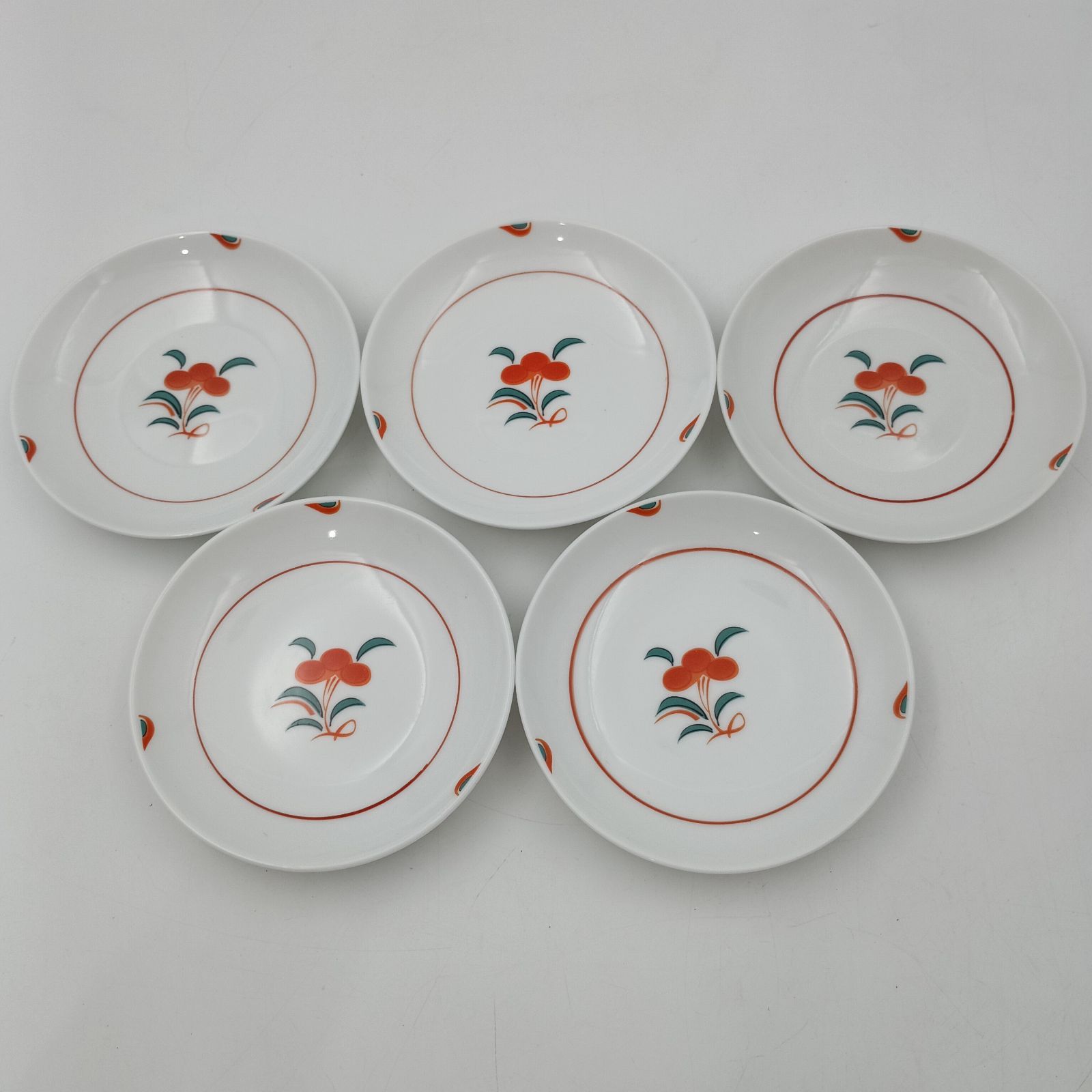 九谷焼　後上俊香(俊子)作　色絵　銘々皿　5客　共箱　M　R6010 K-0588】九谷焼 陶寿窯 赤絵 花紋様 小皿 銘々皿 5枚セット