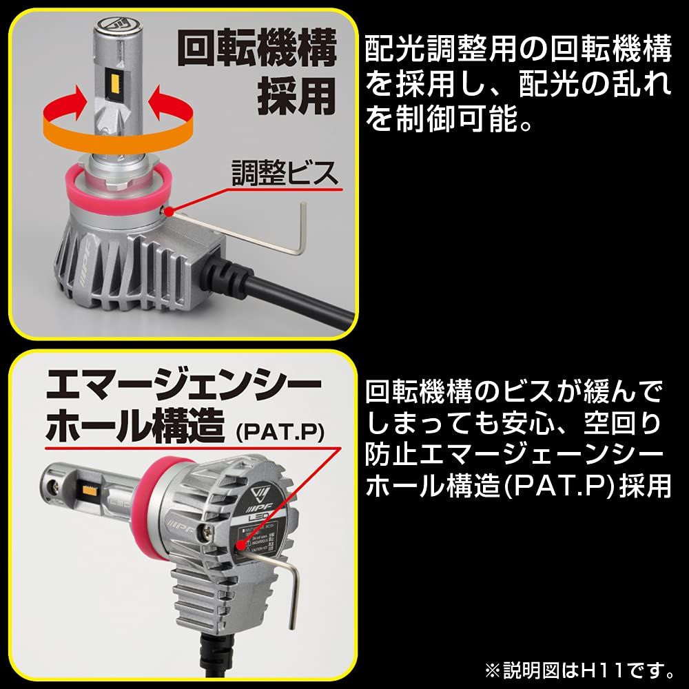 IPF フォグランプ LED 車用 H8 H11 H16 2200lm 2400K イエロー 12V用 2本入 車検対応 ドライバーユニット一体型  ファンレス仕様 ノイズ対策済 取付簡単 悪天候に強い Eシリーズ E10 [H8/H11/H16(共通タイプ)] - メルカリ