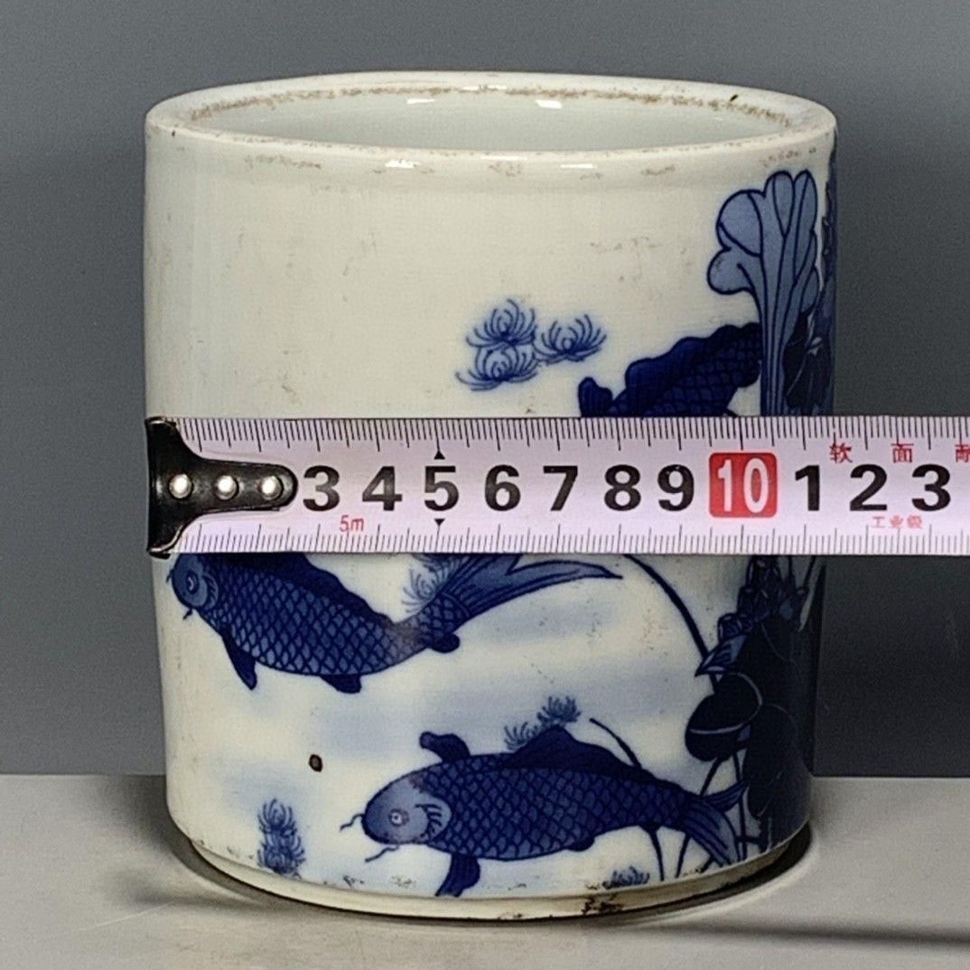 景徳鎮 磁器 青花荷葉紋筆筒 書具 文房具 現代工芸品 美術品 置物 景徳鎮 磁器 青花荷葉紋筆筒 書具 文房具 現代工芸品 美術品
