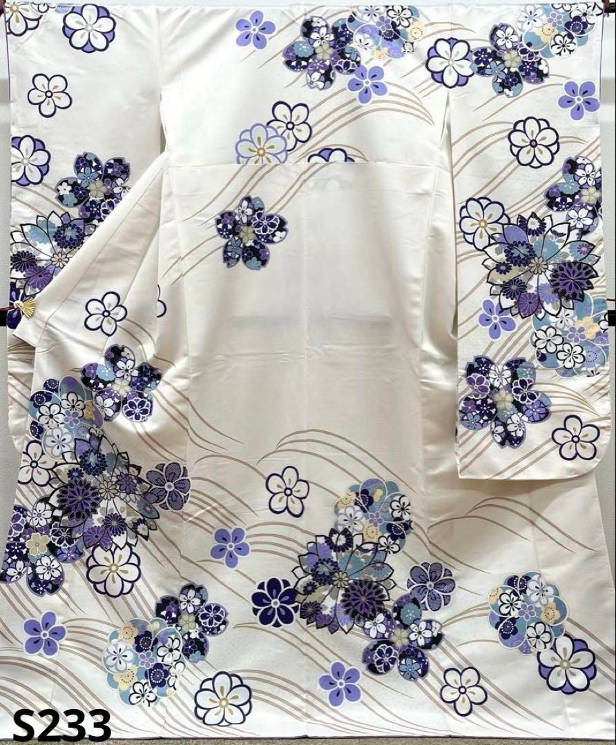 ポリエステル 振袖 桜 梅 紋意匠 ぼかし八掛 躾糸付き S233