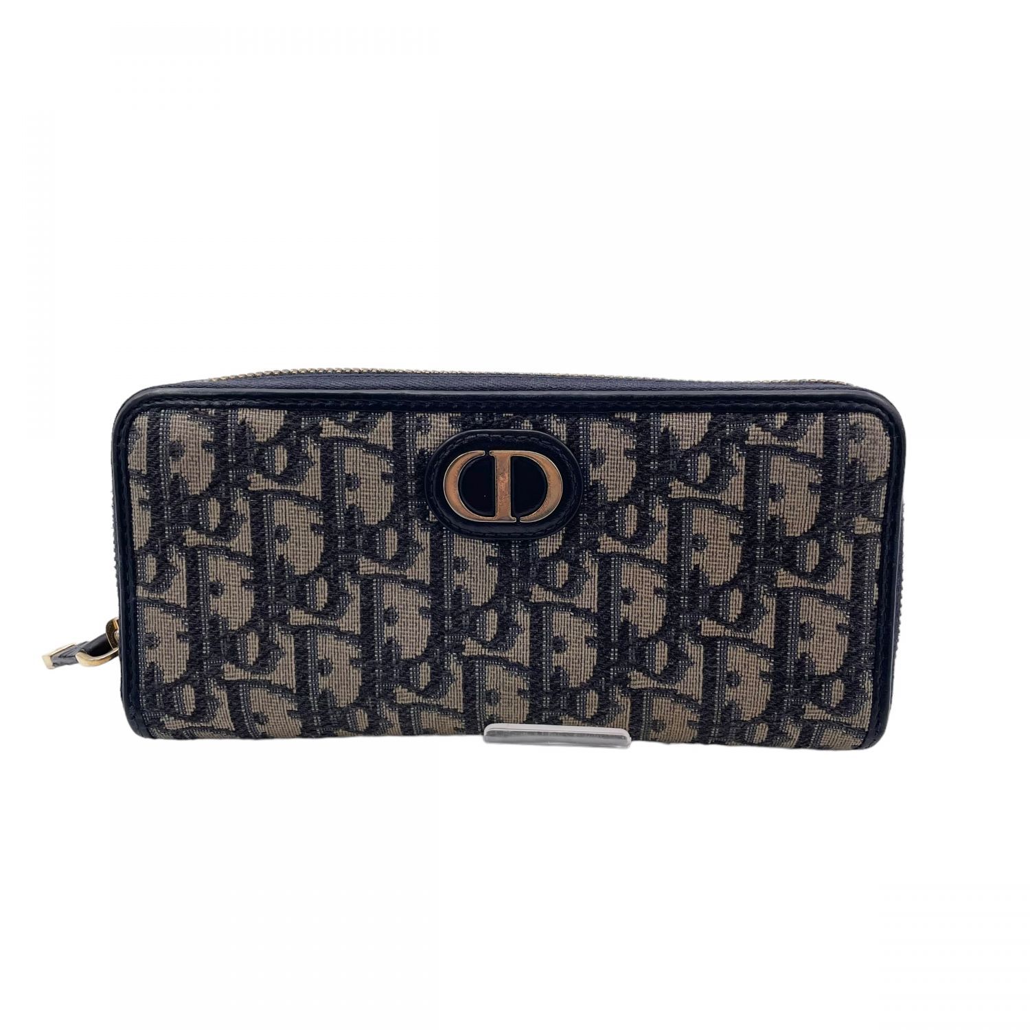 【中古】 Christian Dior クリスチャン・ディオール  メンズ財布 オブリーク  ジップウォレット ネイビー レディース 24020817 KJ