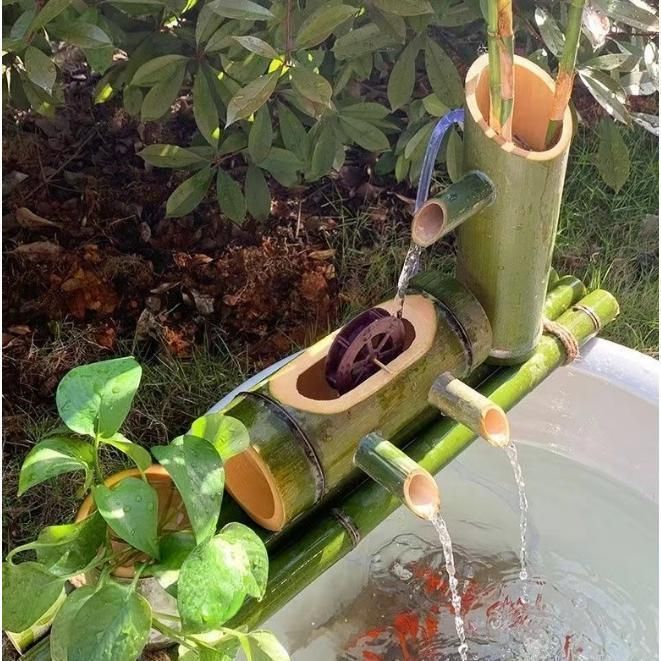 竹の噴水キットソーラー竹の噴水日本庭園の滝屋外水噴水口、100％手作り Length30cm