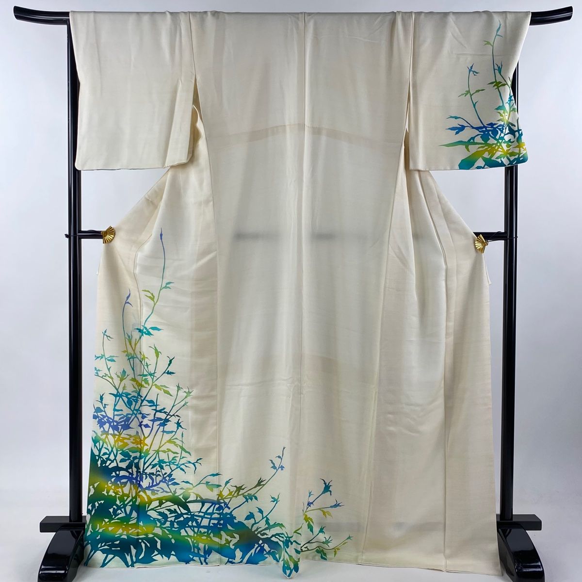 付下げ 身丈170cm 裄丈70.5cm L 袷 草花 シルエット クリーム 正絹 美  