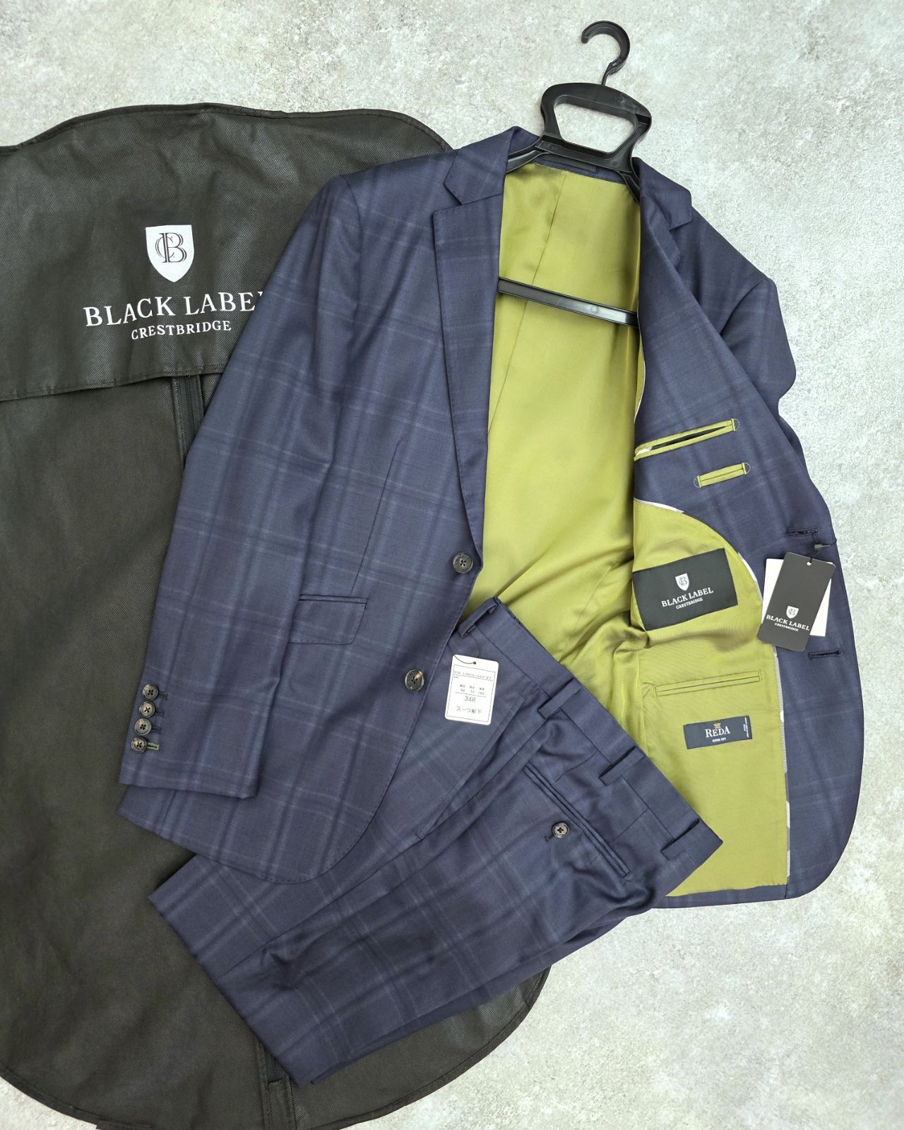 サイズ BLACK LABEL CRESTBRIDGE ブラックレーベル クレストブリッジ チェック柄 スーツ セットアップ テーラードジャケット パンツ 34R XS～S ネイビー メンズ PAWNSHOPRiZ パウンショップリズ