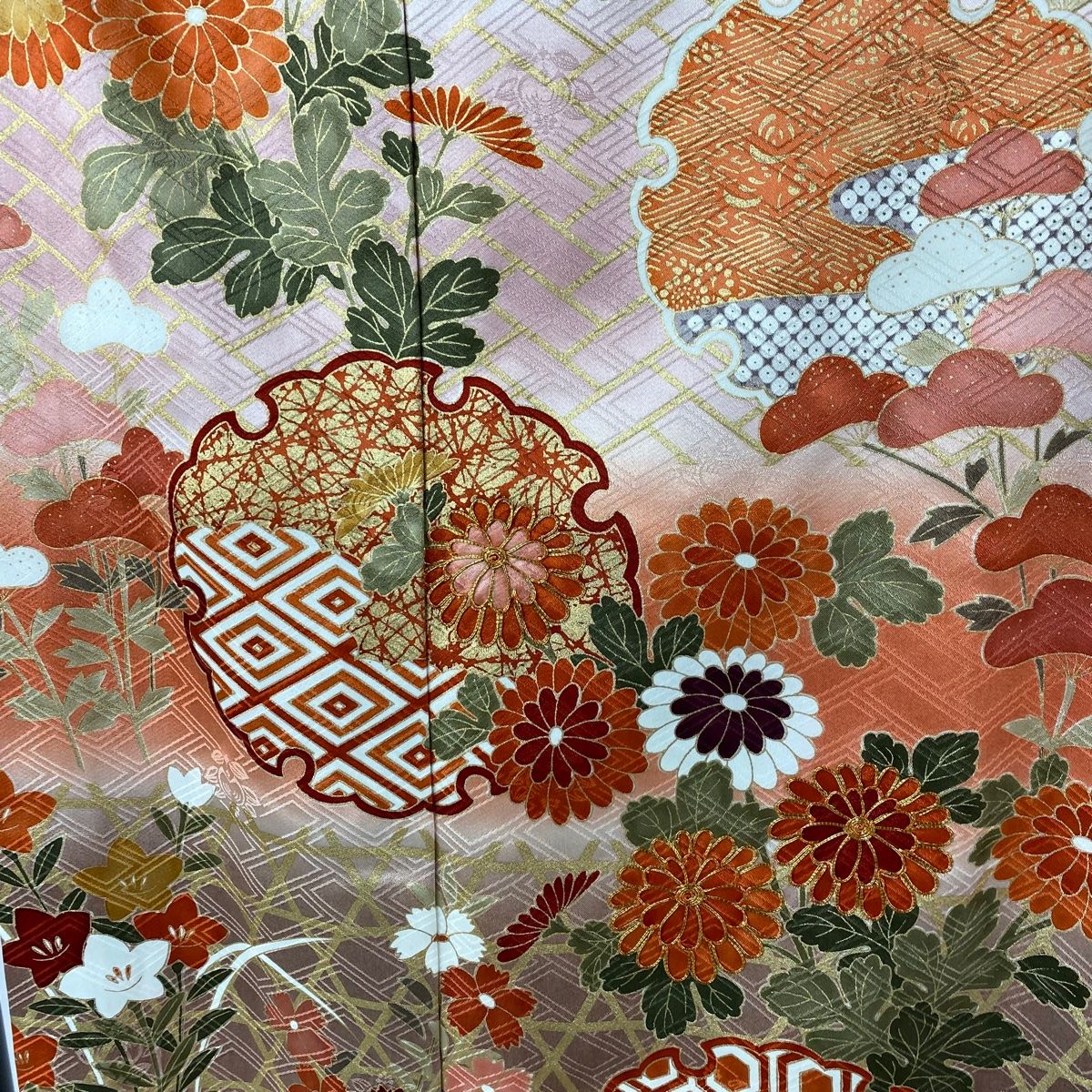 在庫一掃】 振袖 身丈159cm 裄丈68cm L 袷 吾妻徳穂 落款 雪輪 菊 刺繍  