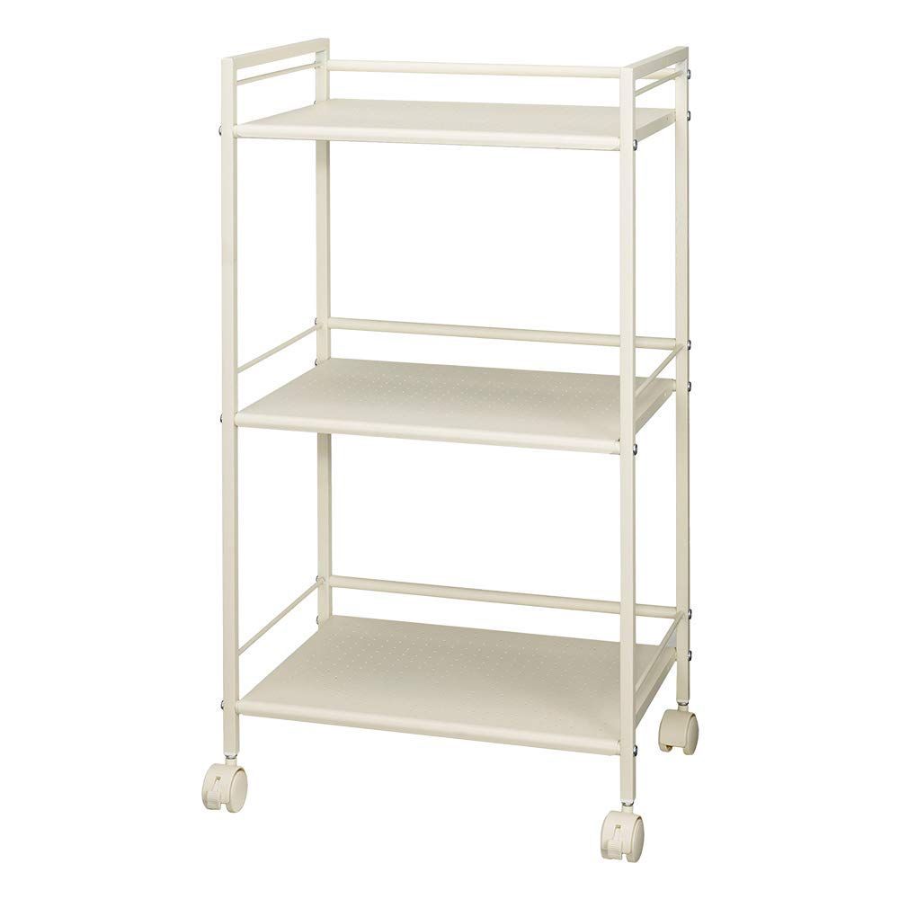 【数量限定】【大人気】ストッパー 取っ手付き 全体耐荷重18kg アイボリー 幅43×奥行29.5×高76.5cm 収納ワゴン キッチン レンジ台 キャスター付き 炊飯器 クローゼット 3段 押入れ収納 パンチン