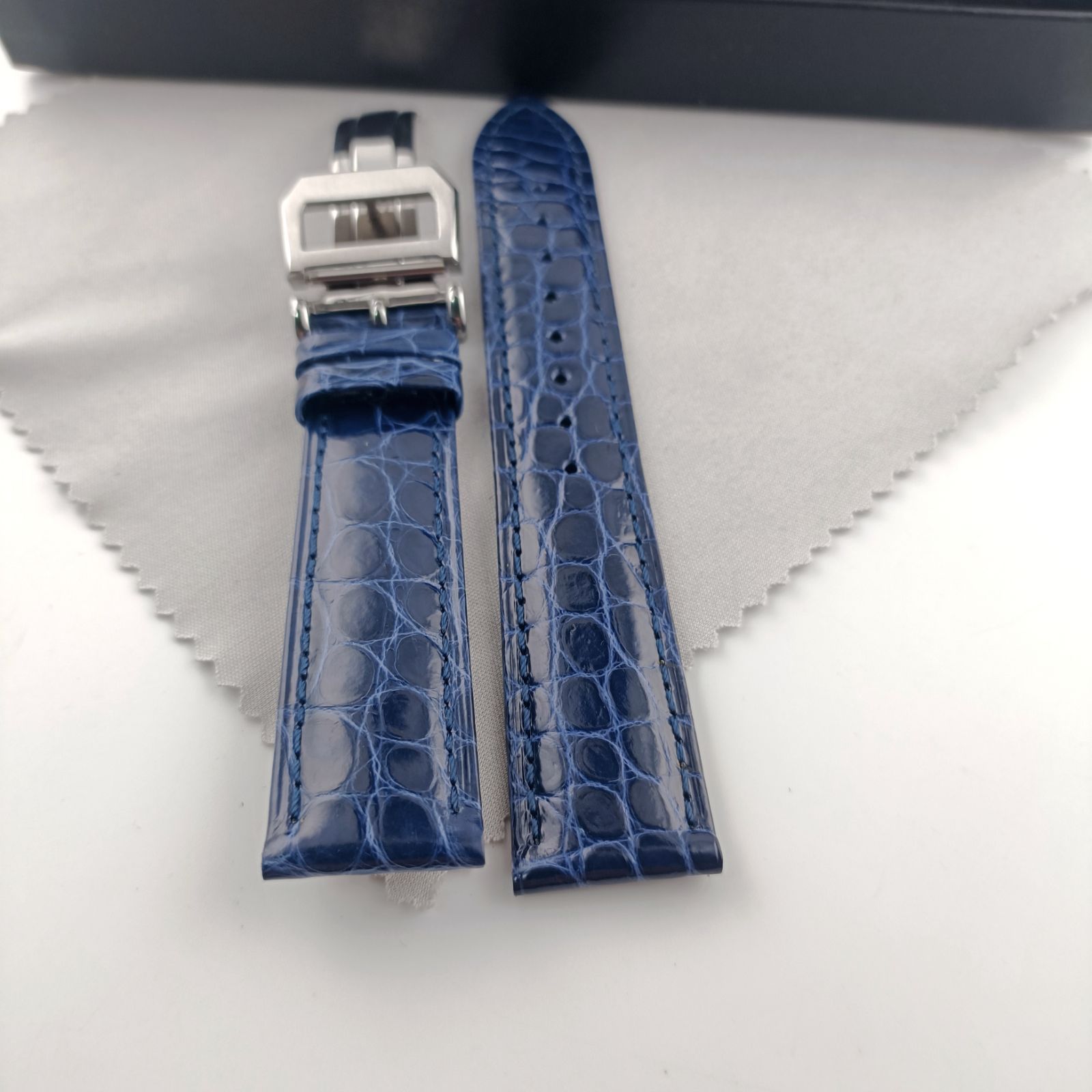 【極美品】IWC 純正 アリゲーターストラップ ブルー 20mm 20mm 腕時計 アリゲーターレザー ワニ革ベルト ブルー 青 D