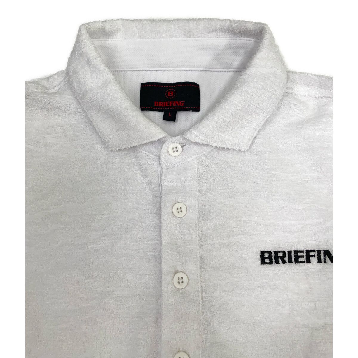 BRIEFING - coco 中古 ブリーフィング BRIEFING メンズ 半袖ポロシャツ L 白  ホワイト パイル地 カモ柄 中古 メンズ ブリーフィング BRIEFING 半袖ポロシャツ L 白