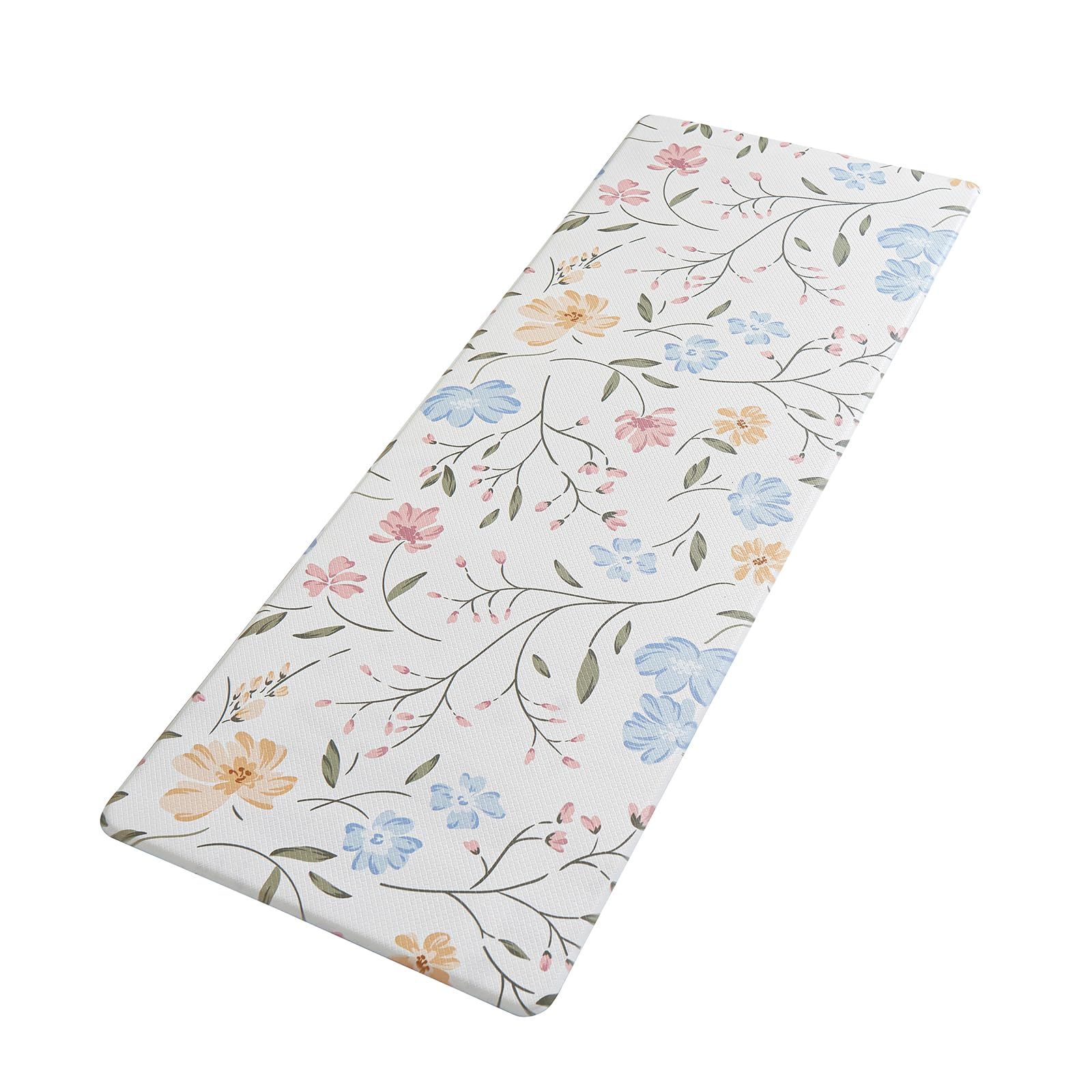 Koniroom キッチンマット 花柄 小花デザイン 田園風 北欧 おしゃれ 拭ける 防水 防汚 防炎 滑り止め PVC素材 台所マット 60×240cm 厚さ10mm ナチュラル フロアマット