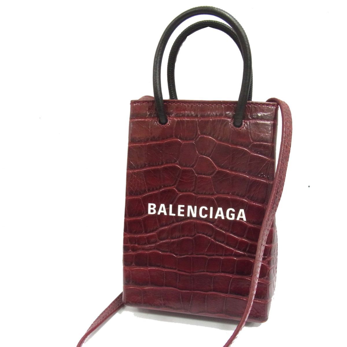 定価153.000円☆BALENCIAGA ロゴ ミニショッピングバッグ フォン