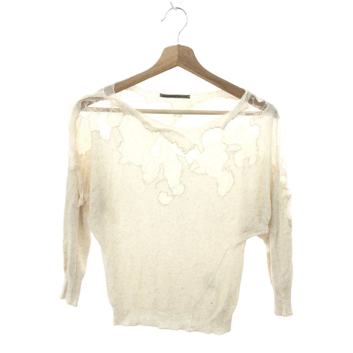 エルマンノシェルビーノ ERMANNO SCERVINO カットソー レース切替 半袖 ビジュー 40 ベージュ 38TTS13 /KH ■GY41 レディース other - エルマンノシェルビーノ カットソー レース切替 半袖