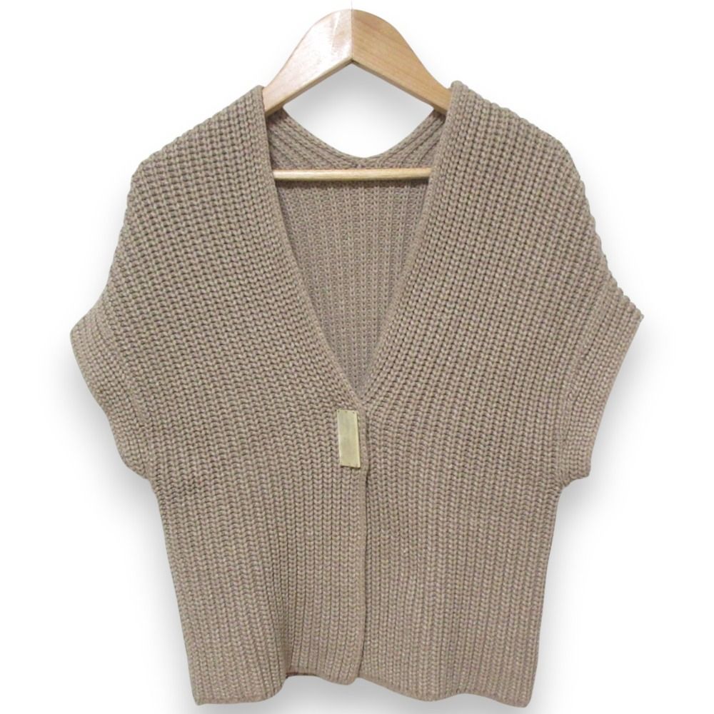 BRUNELLO CUCINELLI ブルネロクチネリ Vネック ショートスリーブ ケーブルニット カーディガン XS グレージュ系 レディース 古着