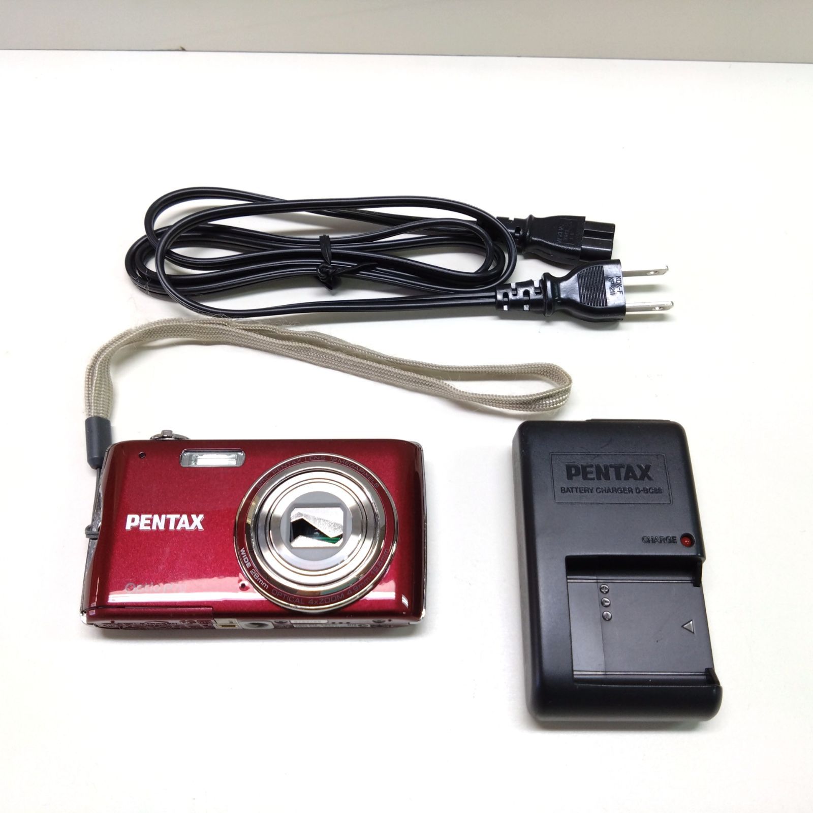 1125 PENTAX ペンタックス Optio P70 赤 レッド 充電器付き デジカメ