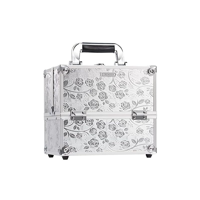 Hapilife メイクボックス 大容量 4段 スライドトレイ 仕切り付き コスメボックス 幅25cm 中型 ネイルグッズ 化粧品 メイク道具 収納ボックス 鍵付き 白 花柄 (ホワイト) 0