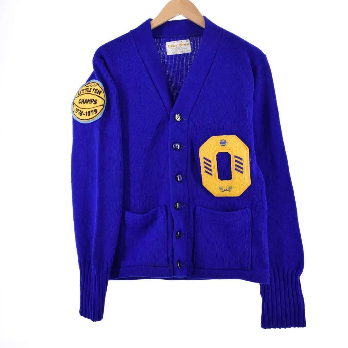 古着 70年代 ATHLETIC KNITWEAR アクリルレタードニットカーディガン メンズM ヴィンテージ/eaa322456