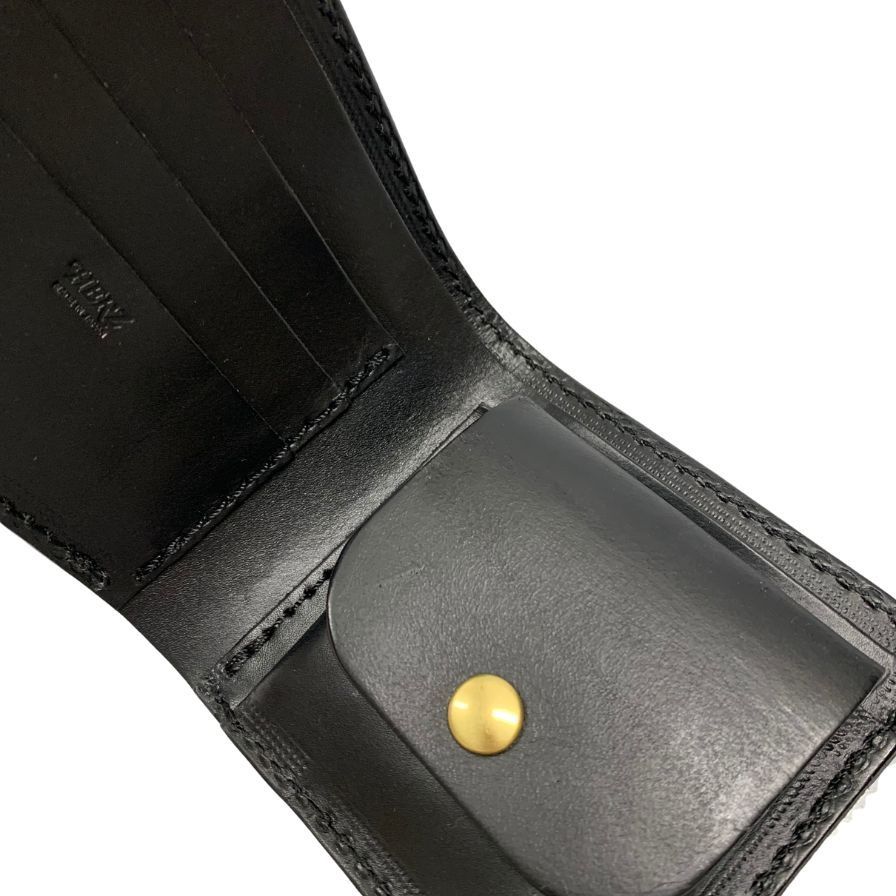 ヘルツ黒 レザー 二つ折り財布 長く愛用できるBOX型小銭入れの二つ折り財布「革鞄のHERZ(ヘルツ