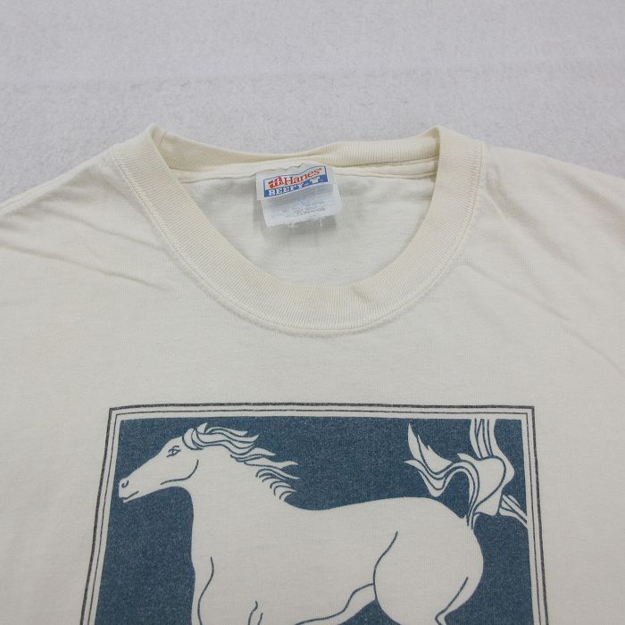 L/古着 ヘインズ 半袖 ビンテージ Tシャツ メンズ 00s 馬 コットン クルーネック 白 ホワイト 24aug09 中古