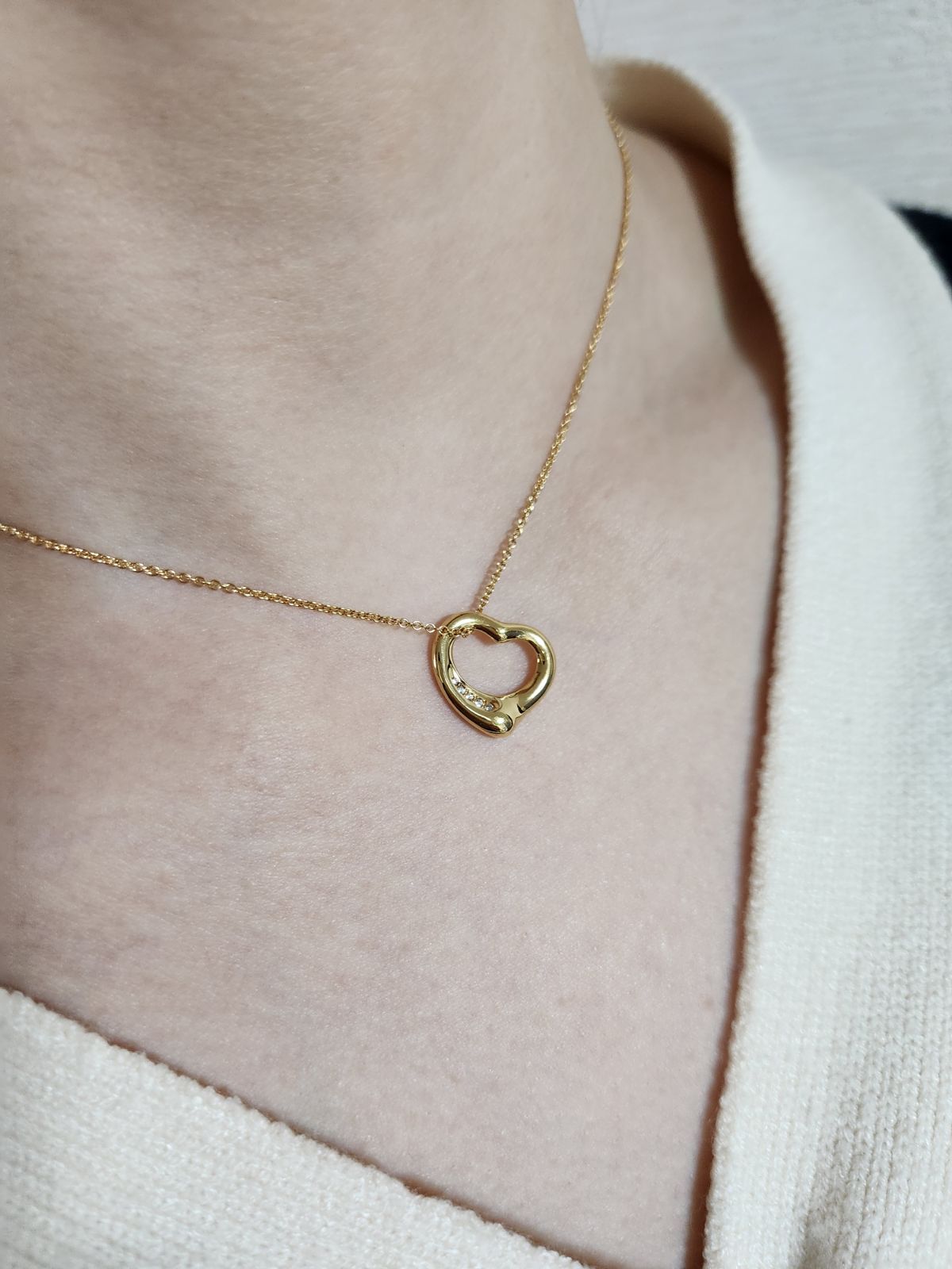 ティファニー オープンハート 5P ダイヤ ネックレス 750 YG 4.6g  