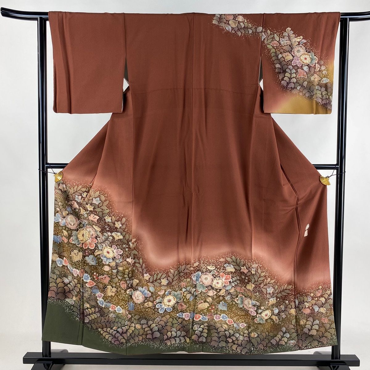 付下げ 身丈154cm 裄丈62.5cm S 袷 翠山工房 落款 辻が花 赤茶 付下げ 身丈154cm 裄丈62.5cm S 袷 翠山工房 落款 辻が花 赤茶
