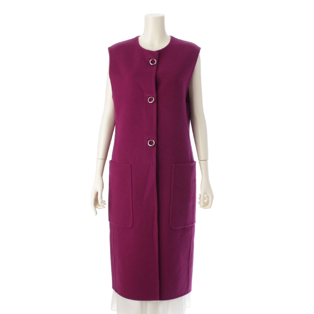 HERMES カシミヤ ジレ38 エルメス 23AW カシミヤ サークル金具 ベルト 
