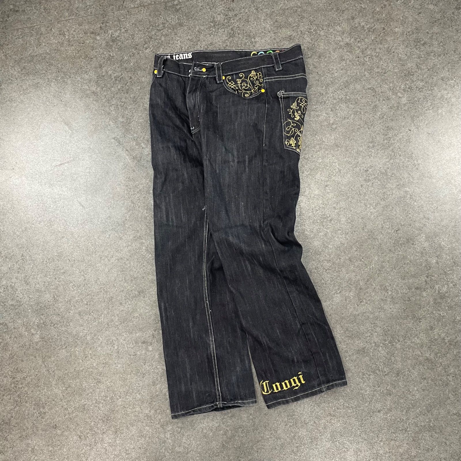 FUC BAGGY JEANS バギージーンズ ブラック S 刺繍 ワイド O1 y2k archive Coogi Baggy Black Jeans Denim Hip-Hop B-BOY