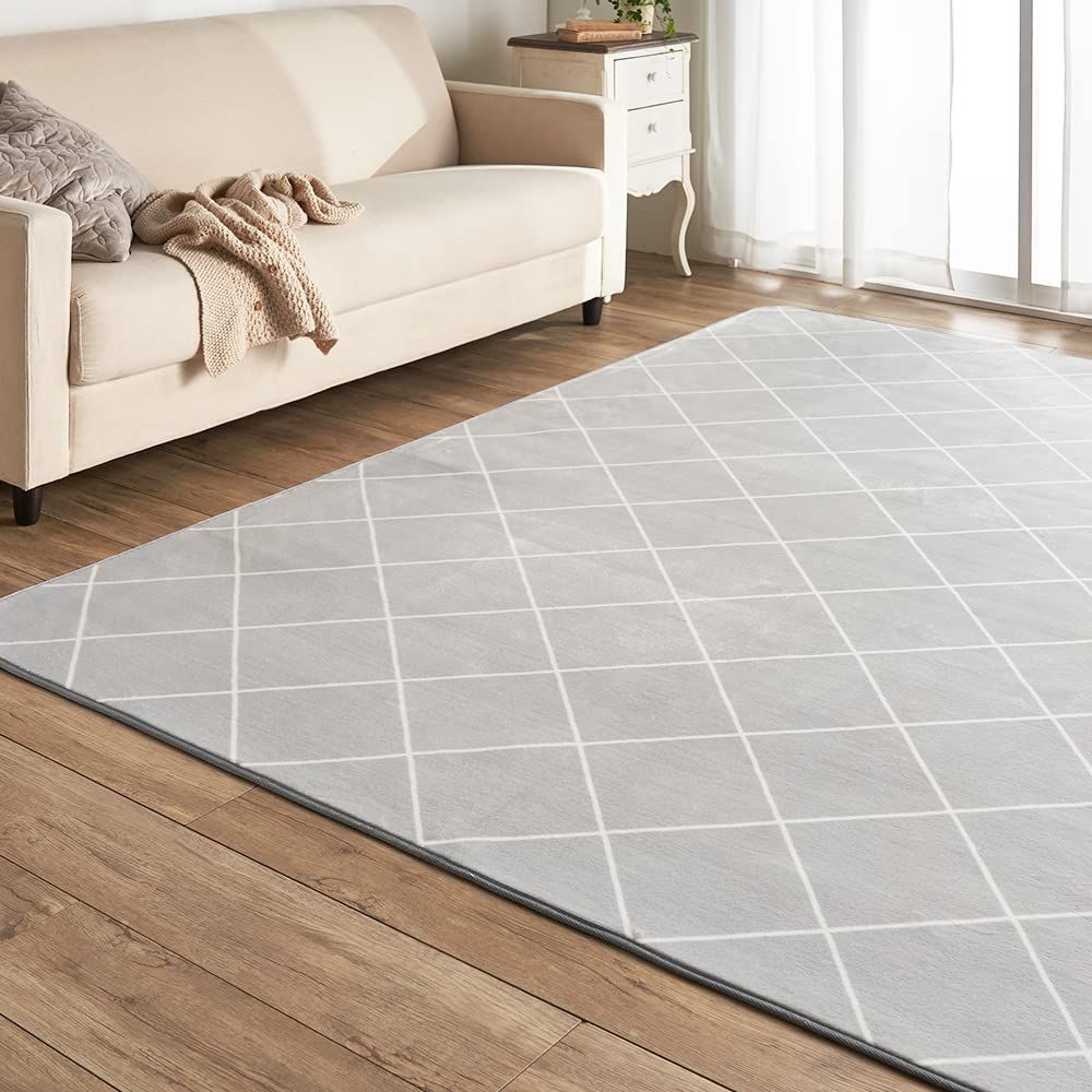 アイリスプラザ フランネルラグ ダイヤグレー 130×185 滑り止め付き ラグ 洗える ラグカーペット マット カーペット対応 防ダニ フランネル さらフワ触感 おしゃれ 北欧 じゅうたん