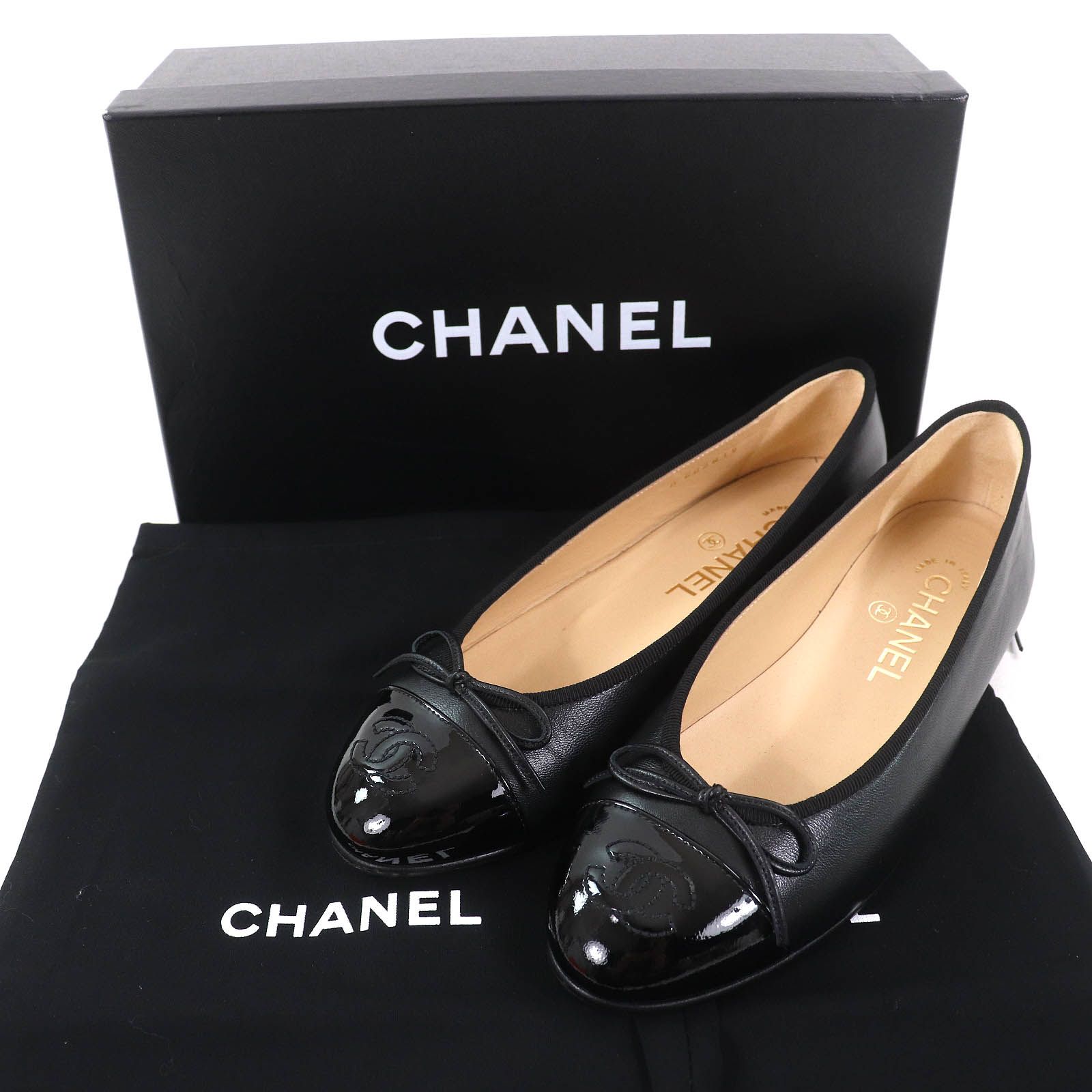 美品△CHANEL シャネル G02819 バレリーナ ココマーク リボン