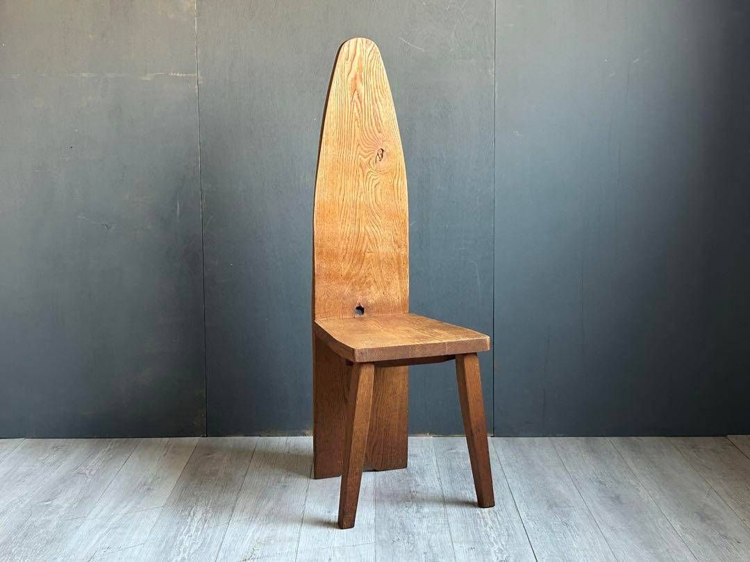 ③ 希少レトロ無垢材ヴィンテージカフェ店舗什器ハイバックチェアIn