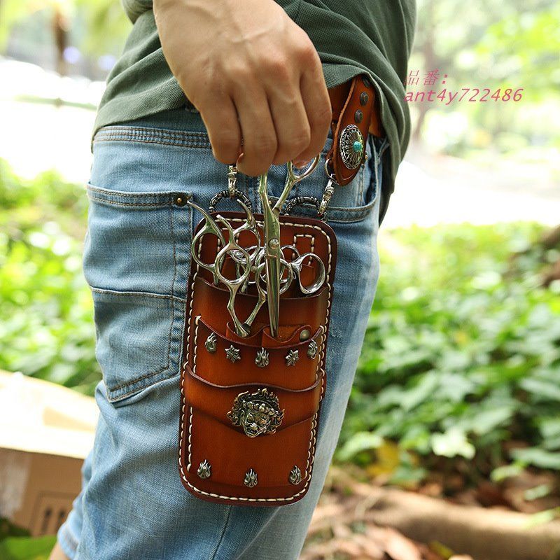 シザーケース 美容師 トリマー 花屋 牛革 サロン 理容師 シザーバッグ おしゃれ ベルト 大容量 持ち運び お洒落 ant4y722486