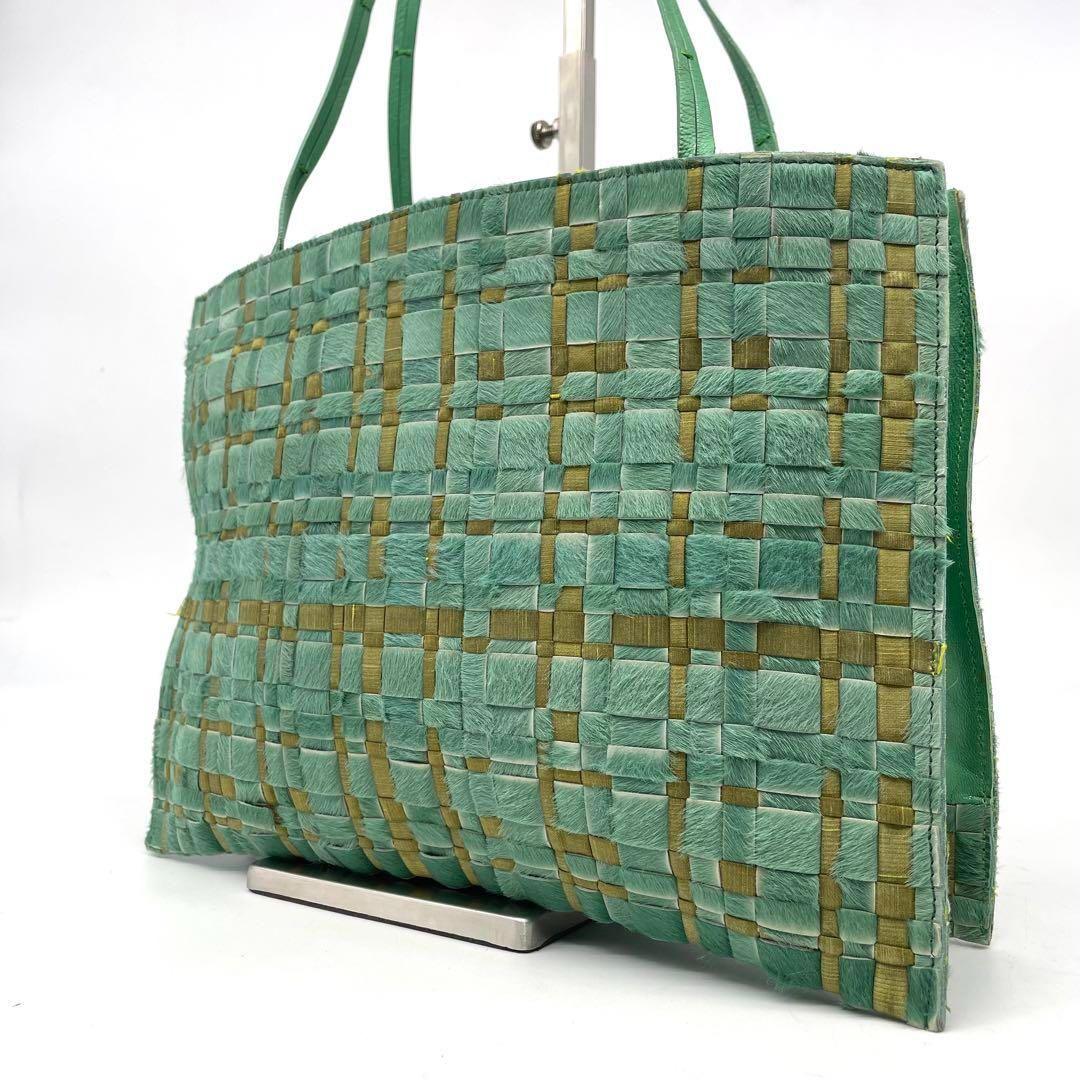 Bottega Veneta ボッテガヴェネタ トートバッグ ハンドバッグ 肩掛け イントレチャート ハラコ グリーン