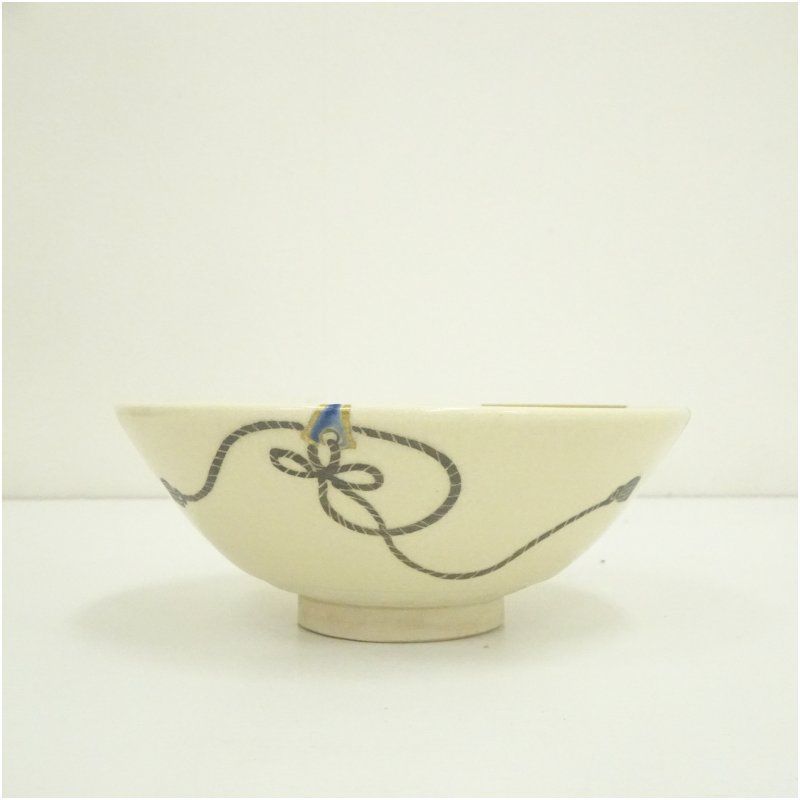 鳴滝窯 橋本城岳作 仁清写扇子松竹梅文 香合 茶道具 共箱 AT314 NT1