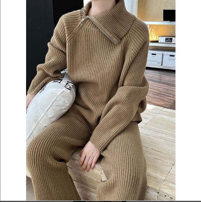 ニットセットアップ パンツ ニットパンツ レディース セットアップ ニット 秋冬 長袖 冬 リブニット タートルネック セーター 2点セット 上下セット 厚手 リブ ワイドパンツ ウエストゴム レディースファッション きれいめ mVcv 771 パンツセットアップ セットアップ レディース