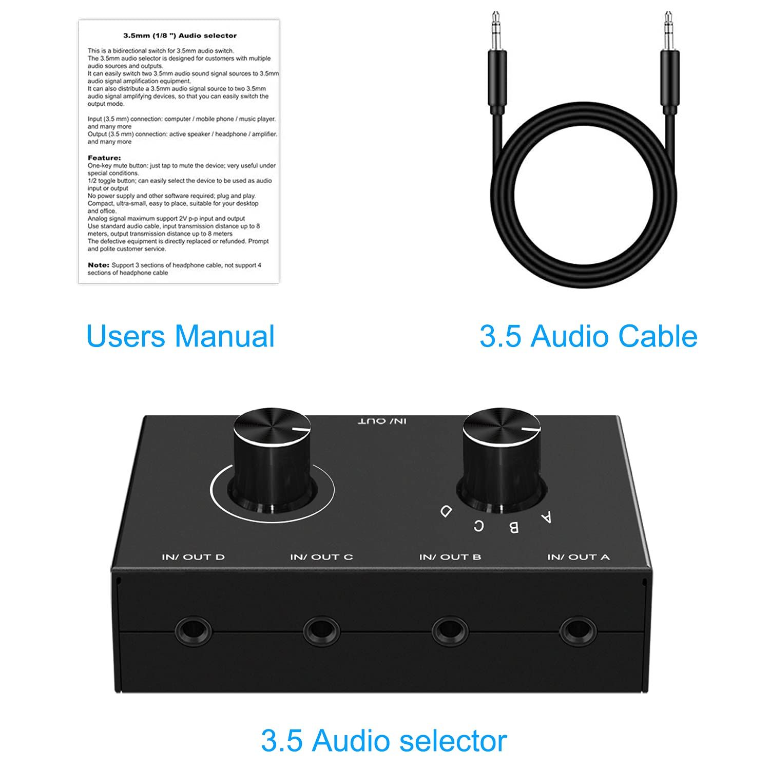 Dingsun 3.5mm オーディオスイッチャー 4ポート オーディオセレクター