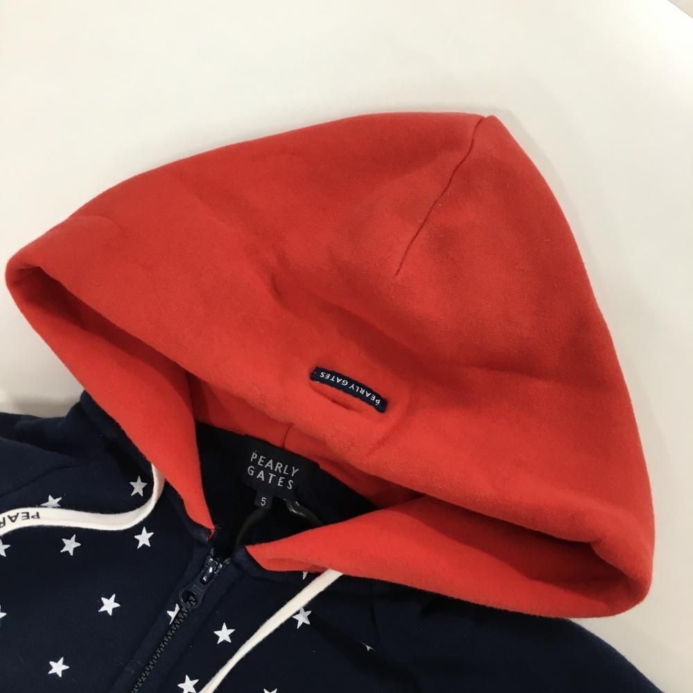 パーリーゲイツ ジップパーカー ネイビー×レッド 裏起毛 一部星柄