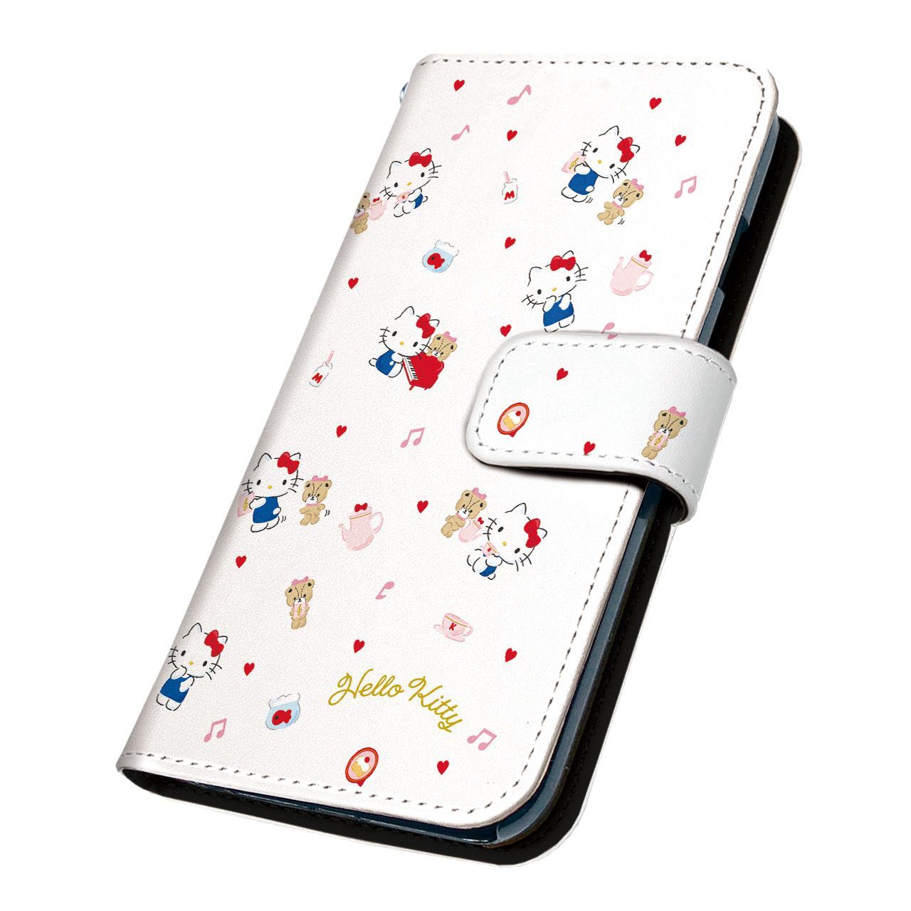 サンリオ 正規品 ハローキティ あんしんファミリースマホ A303ZT ケース 手帳型 スマホケース [デザイン:2.マイルームPT（WH）/マグネットハンドあり] SANRIO キティ