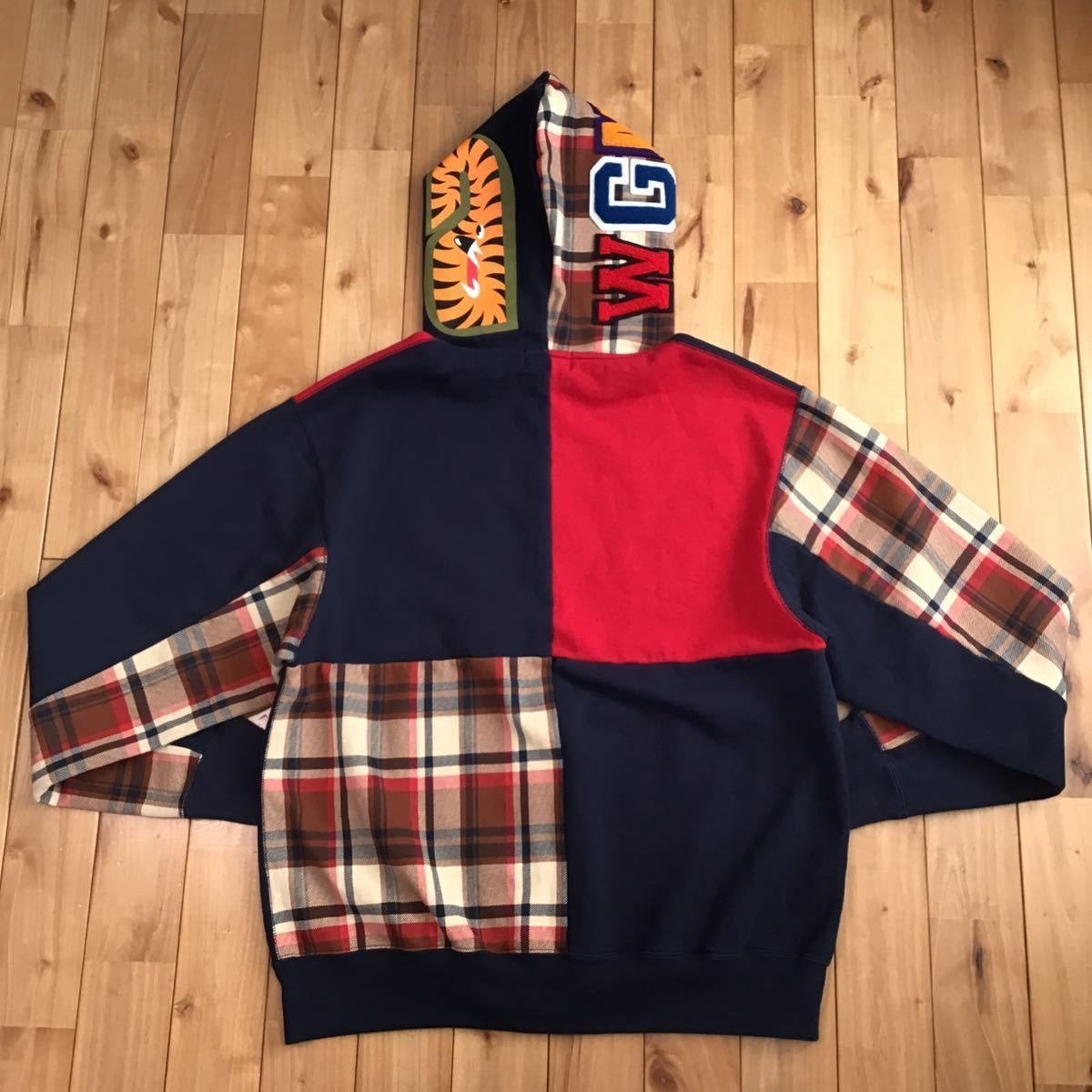 ★XL★ ラブジェネ チェック シャーク パーカー crazy check shark full zip hoodie a bathing ape  BAPE エイプ ベイプ