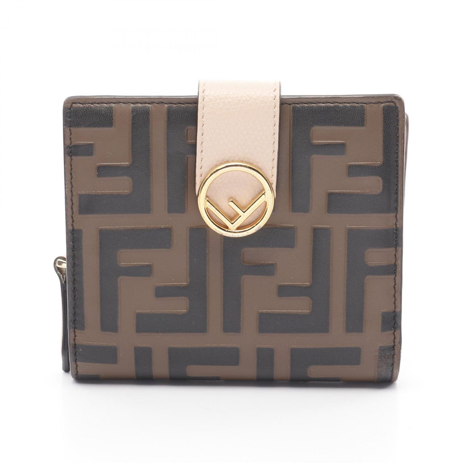 フェンディ FENDI 二つ折り財布 エフ イズ ズッカ 8M0386 ブラウン レザー 二つ折り財布 ブラウン レディース Used B