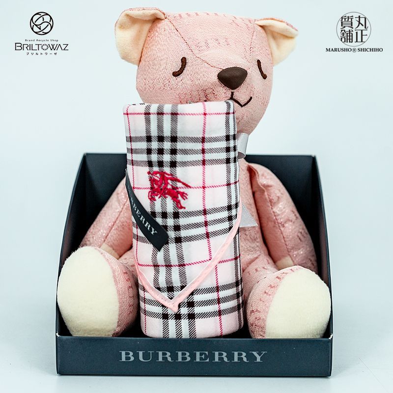 バーバリー ノバチェック テディベア ハンカチ セット ピンク BB5008FW  